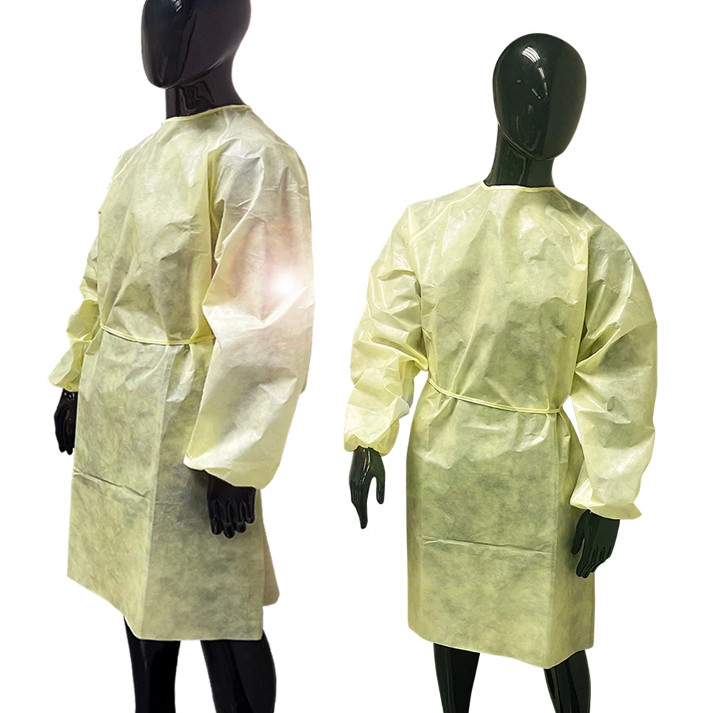 Modern Design Wholesale Long Sleeve Water Proof Disposable Sms Yellow Level 1 Aami Gown For Adult