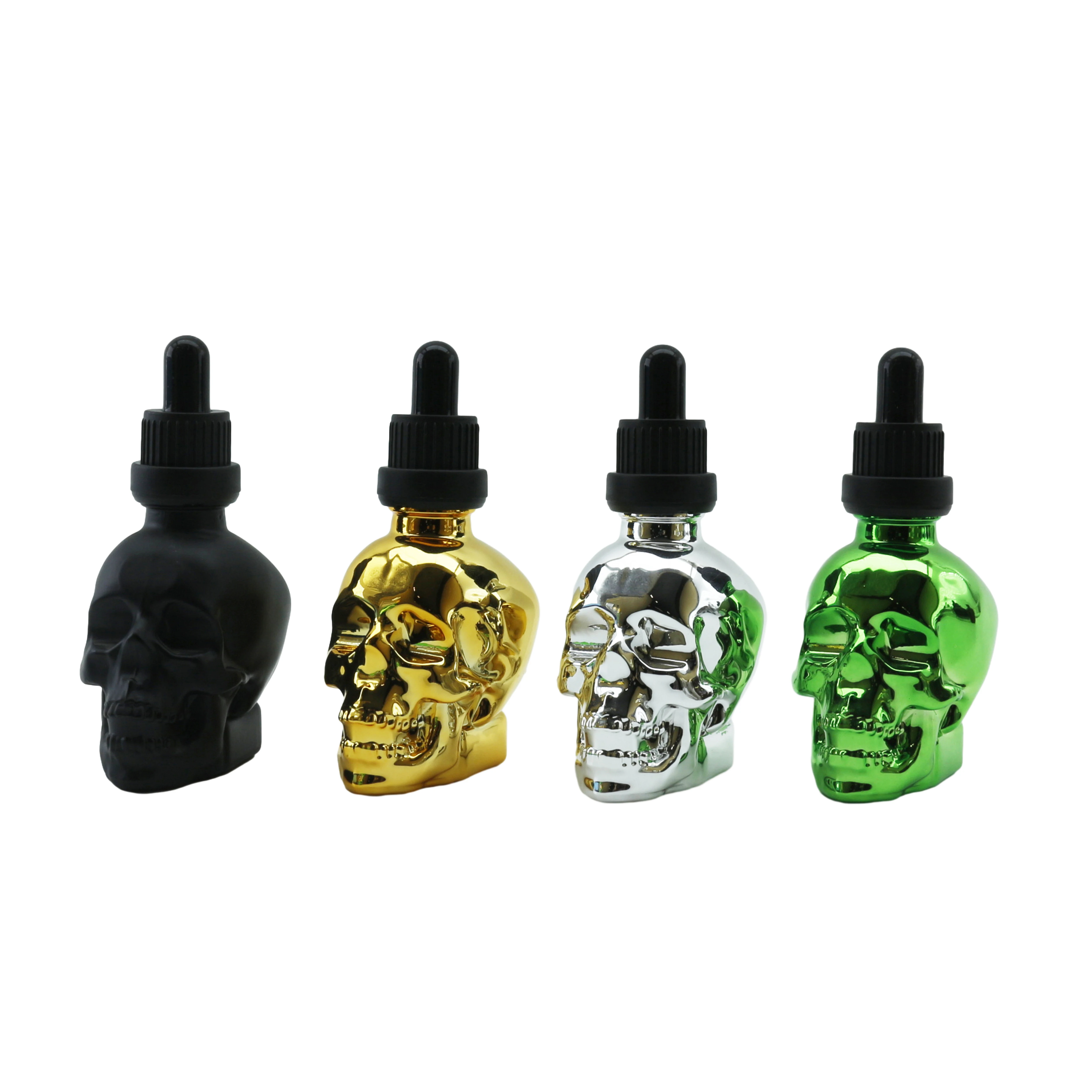 Gold Sliver Green Rose Gold  perfume 15ml 30ml 60ml skull head glass skull 1oz glass beard oil dropper bottle DDD888