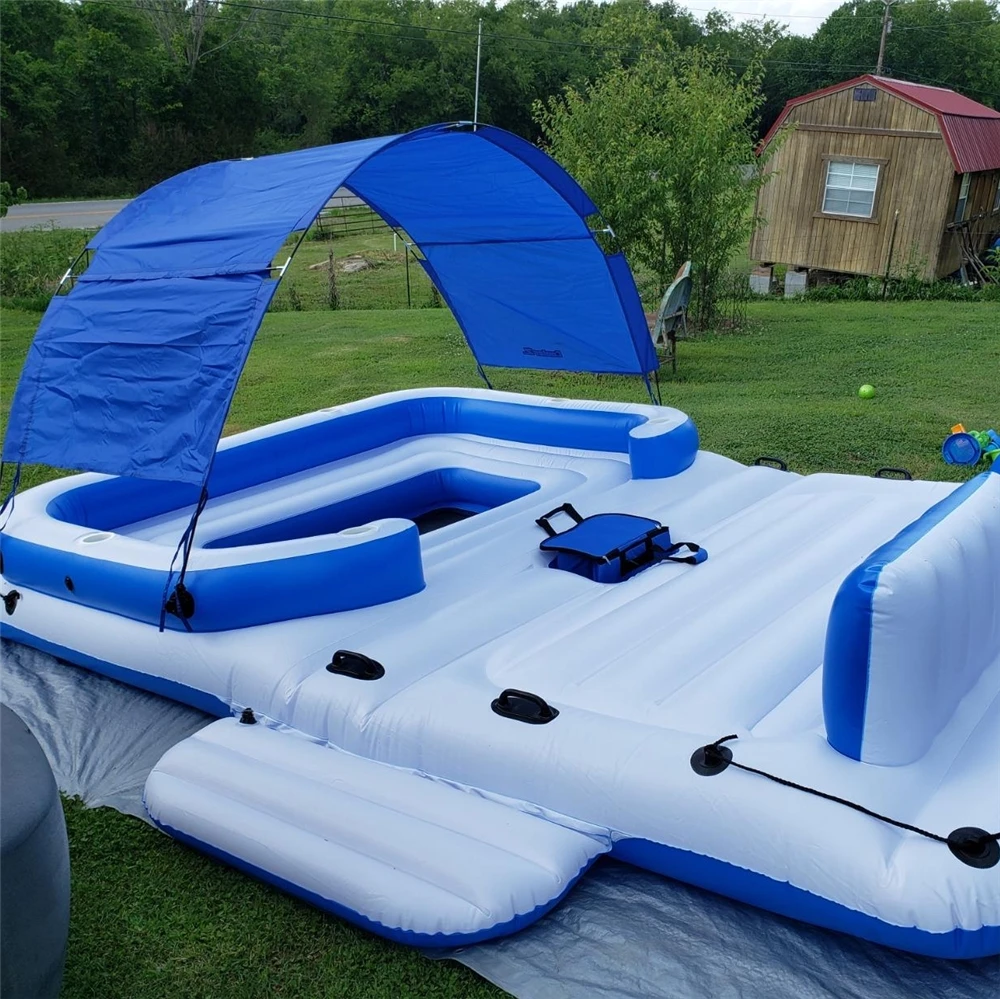 
top selling products online pool floating island play equipment kids inflatable tank shaped pool float that shoot water 