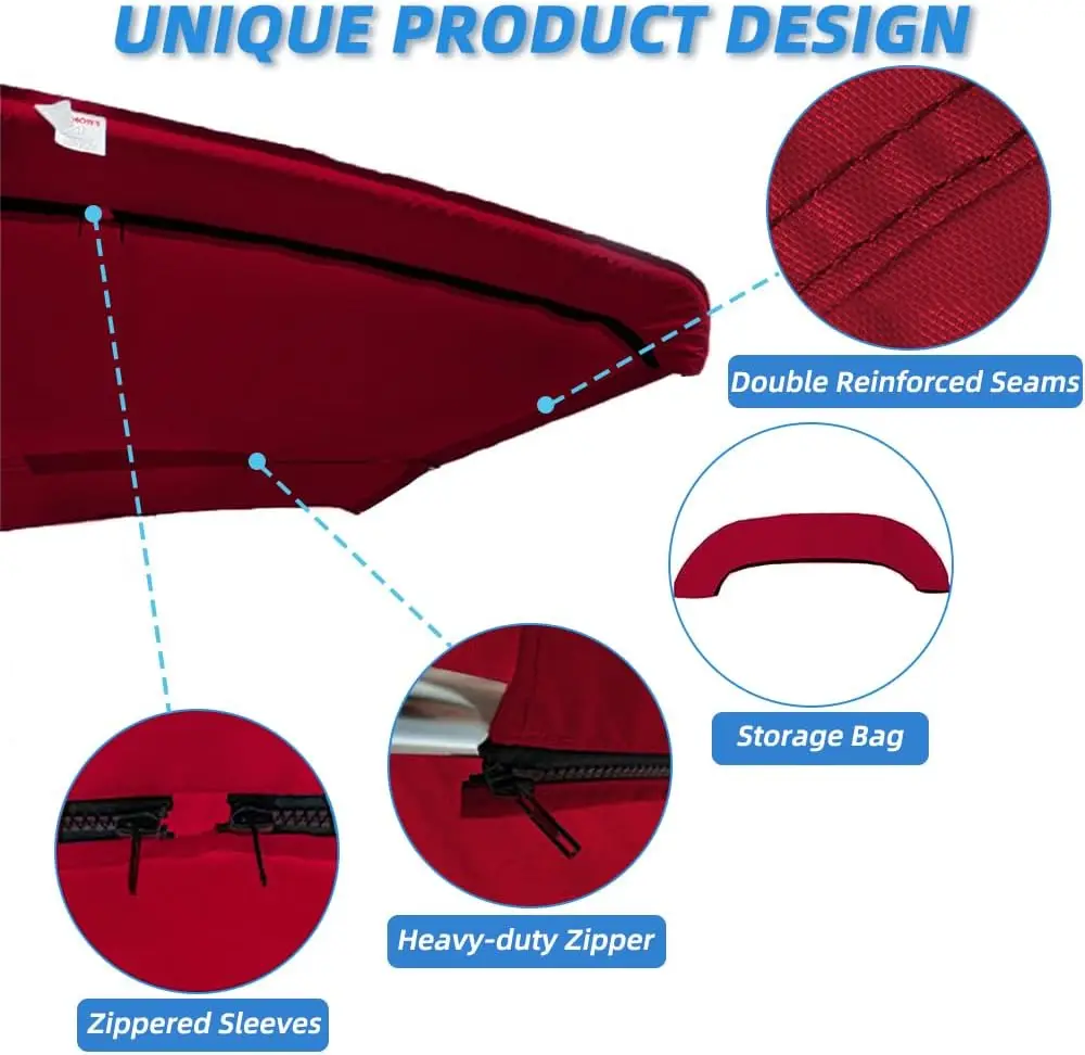Heavy Duty Waterproof UV-Proof 4 Bow Marine Grade Fade and Crack Resistant Bimini Top Replacement Cover Boat Canopy Covers