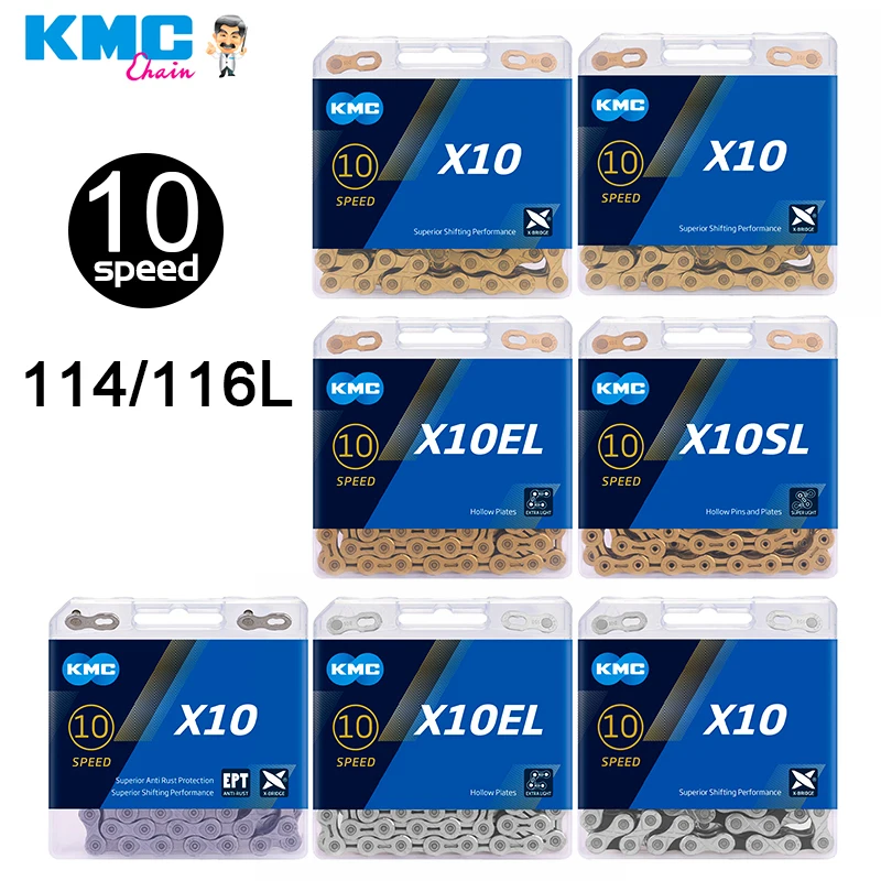 KMC high quality aluminum alloy silver gold wholesale series 10 Speed bicycle chain MTB Road KMC X10 X10SL X10EL 116L Bike Chain
