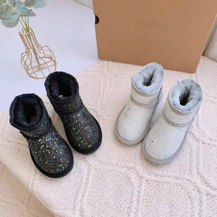 Оптовая продажа; Мягкие теплые сапоги из искусственного меха для девочек; Зимние женские сапоги с блестящими блестками