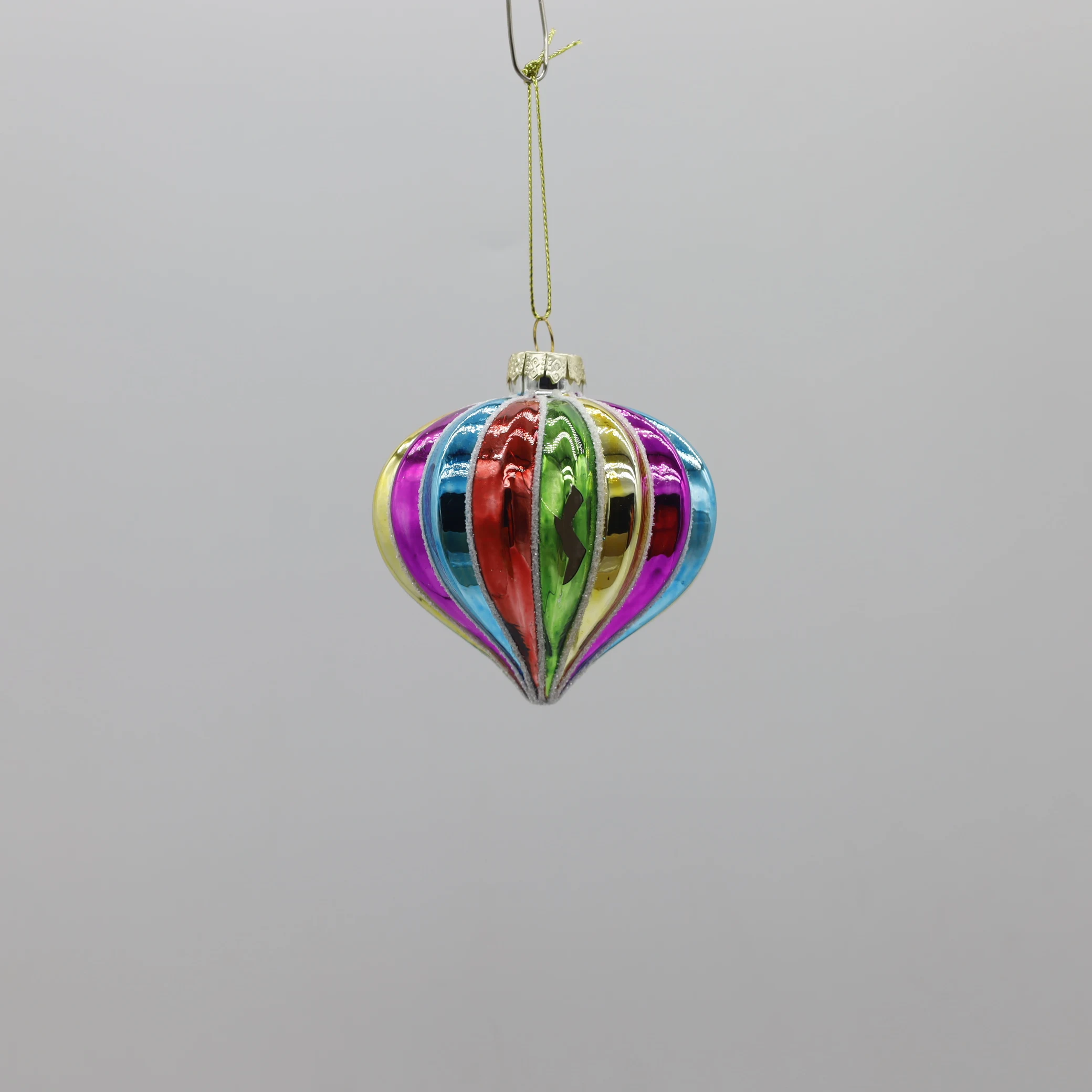 8CM White And Silver Onion Striped Decorations Glitter Glass Onion Ball For Christmas