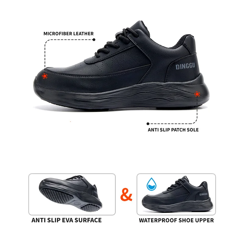 Dinggu New Black Waterproof Restaurant Cook Non Slip Chef Shoes for Kitchen