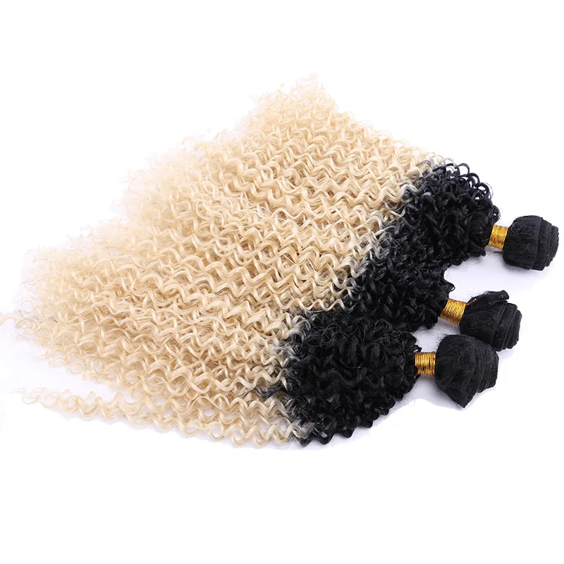 100 gram two tone   Kinky curly synthetic hair weft for black woman,  High temperature Synthetic hair bundlee  extensions