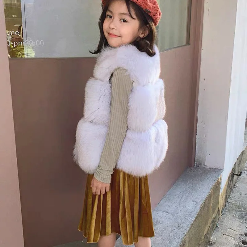 
CX-G-C-12B Natural New Girls Waistcoat Vests for Party Real Fox Fur Gilet Kids Fur Vest 