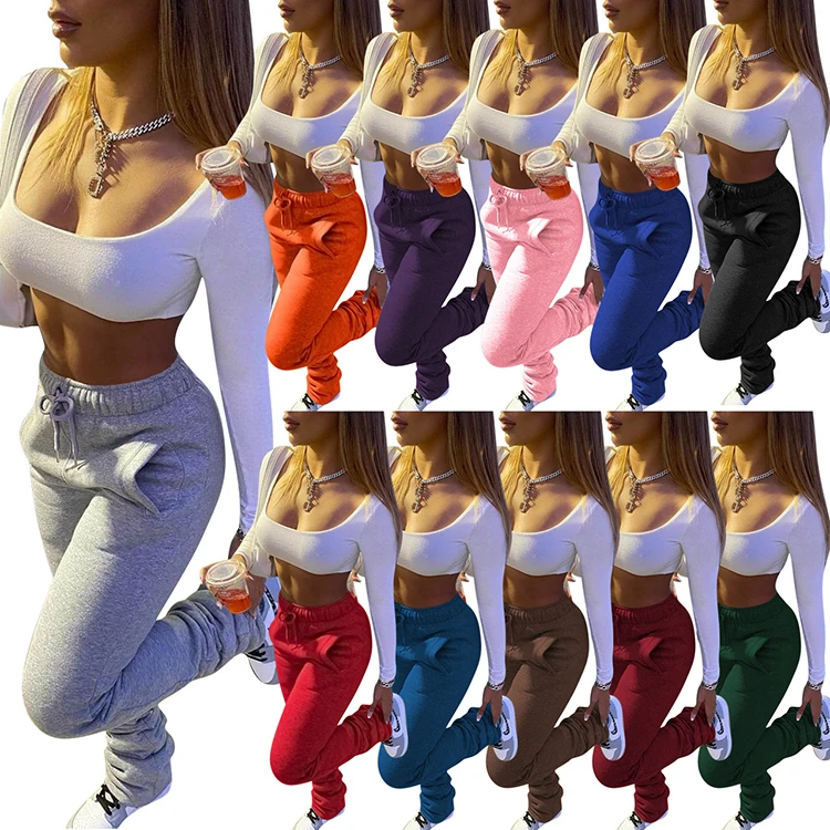 
Moodylime Fall Winter Solid Thick Pants Stacked Sweat Pants Thicker Warm Leggings Sweatpants For Women 