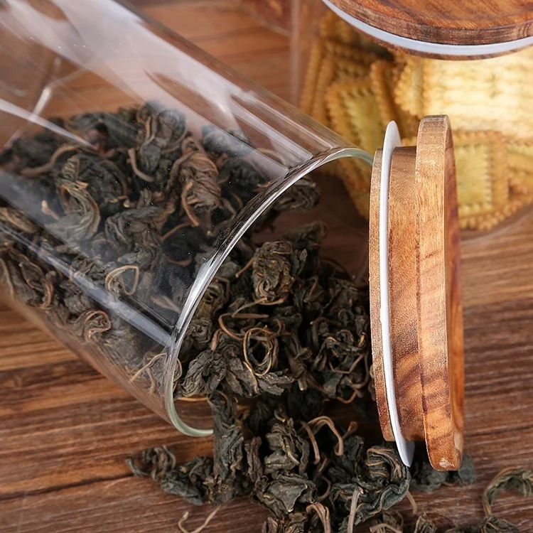 factory sale straight side 350 500ml borosilicate dry flower glass tube tea jar for food storage container with beech wood cap