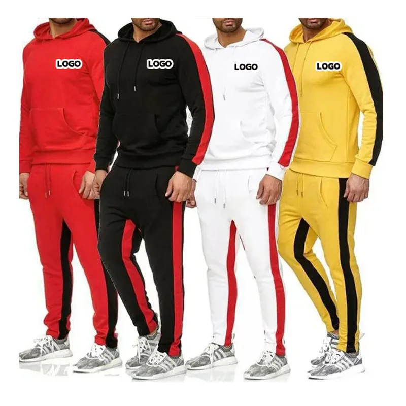 Active Male  2 Piece  Full Zip Winter Sports Jogging Suits  Athletic Tracksuits Running Sweatsuits With Hood