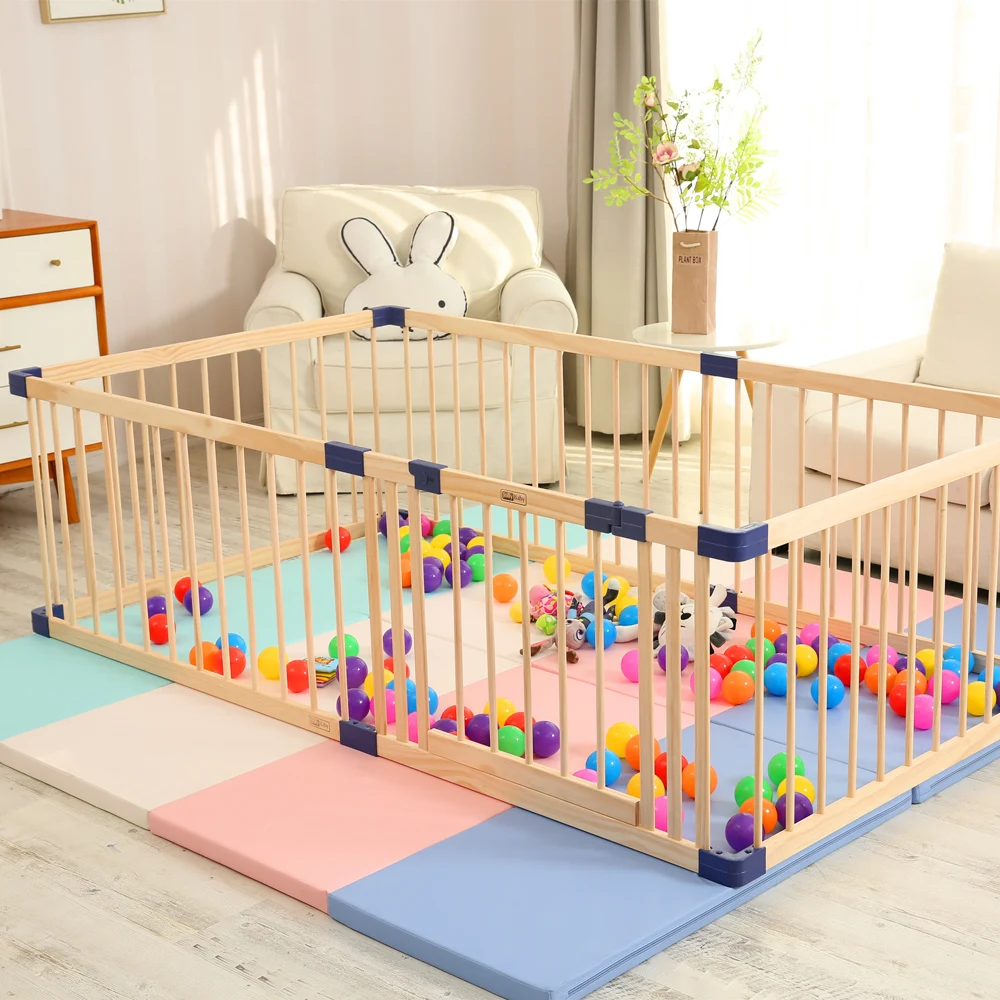 JollyBaby Wooden Folding Baby Playpen  Wood Baby Fence Big Siz  61cm natural wooden playpen