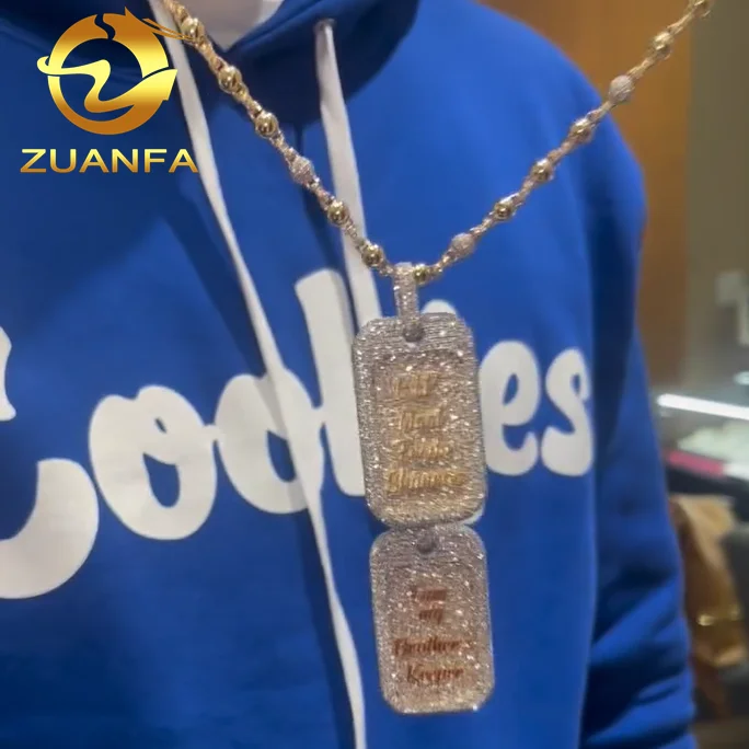 Trendy Custom Tap Pendant Moissanite Hip hop Jewelry iced out pendant Sterling Silver 925 Moissanite dog tag Pendant with letter