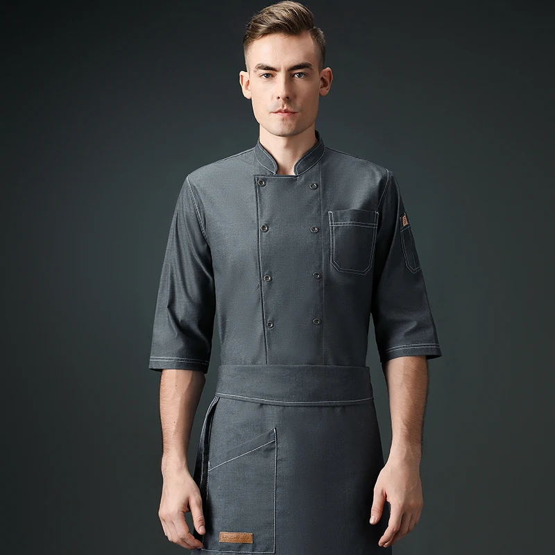 Black Short T Sleeve Chef Coat Wholesale Restaurant Women Used Uniform Work Pants Kitchen Cooking Chef Jacket for Man