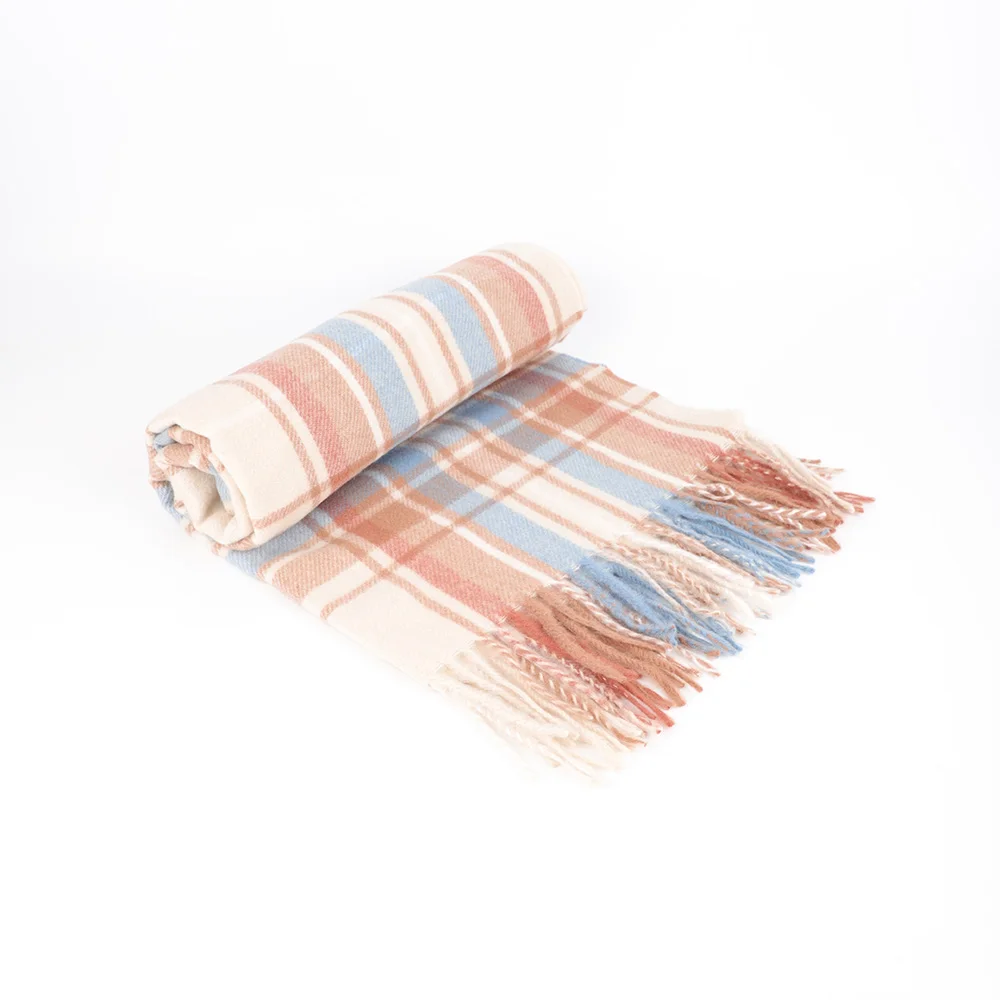 100% Acrylic 2022 custom scarf fashion plaid design woven scarf going out to keep warm scarf for women