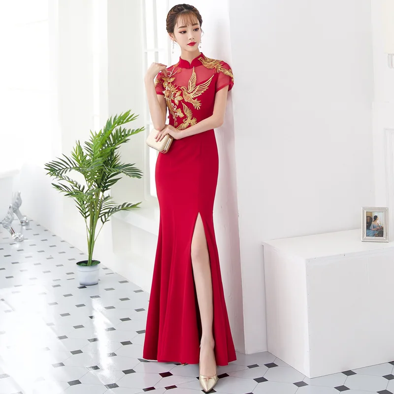 Red Qipao Hanfu New Long Improved  Mid-sleeve Slim Daily Short Chinese Cheongsam Dress