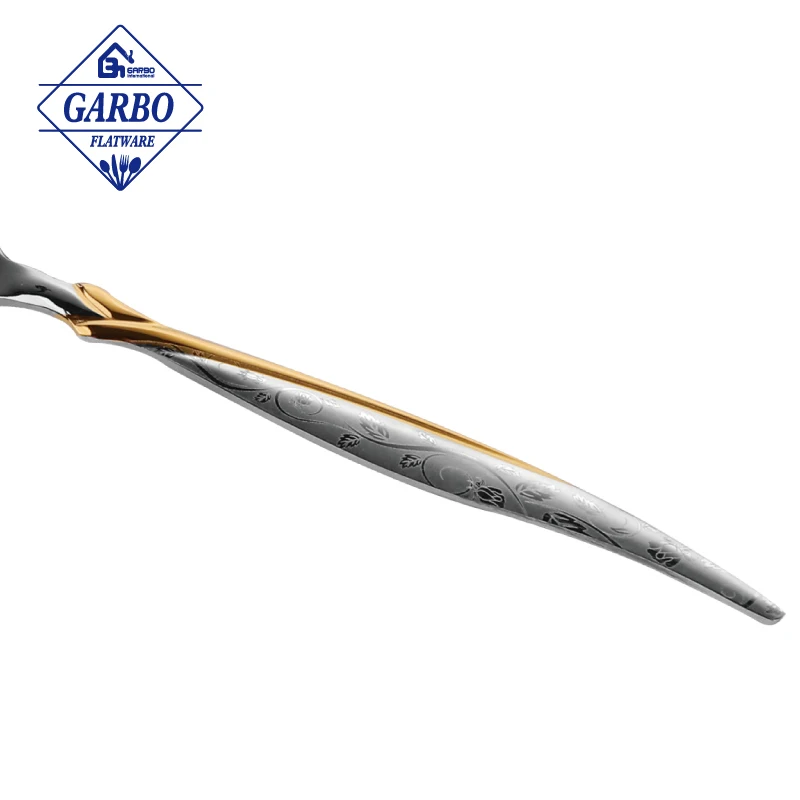 430 18-0 High quality Polished Engraved Gold Painting Handle Stainless Steel 201 Material Middle East Hot Sales Dinner Spoon