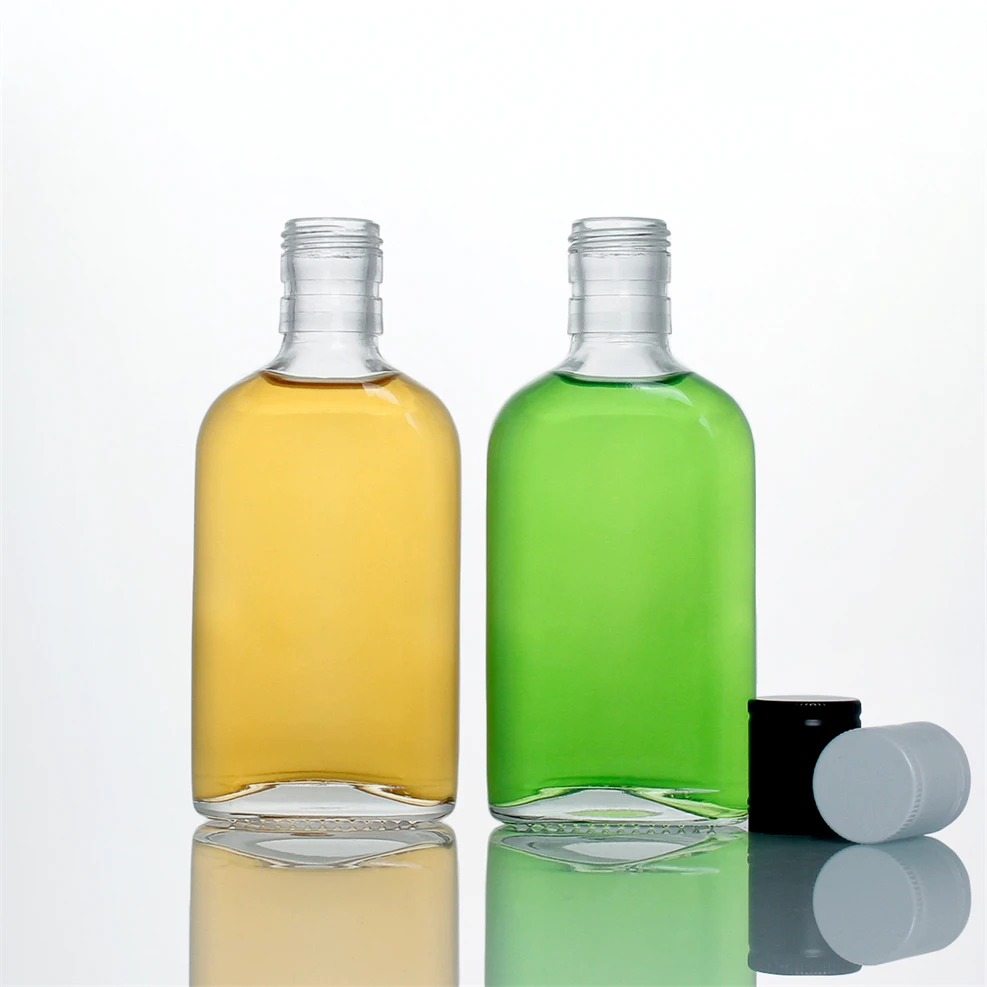 180 ml 6 oz flat Pocket Black screw Caps Liquor Bottle Drink Oil Sauce Whiskey Soda 180 ml Liquid Glass hip flask
