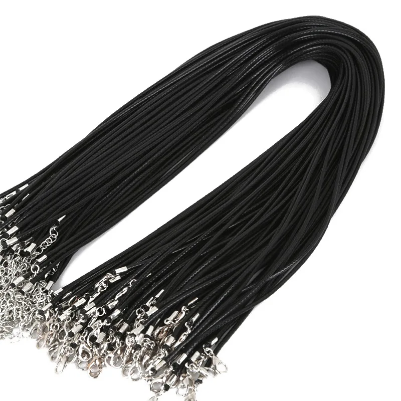1.5/2.0 mm Black Colored Wax Leather Necklaces Cord string Rope Chain diy cord charms for pendants necklace making jewellery