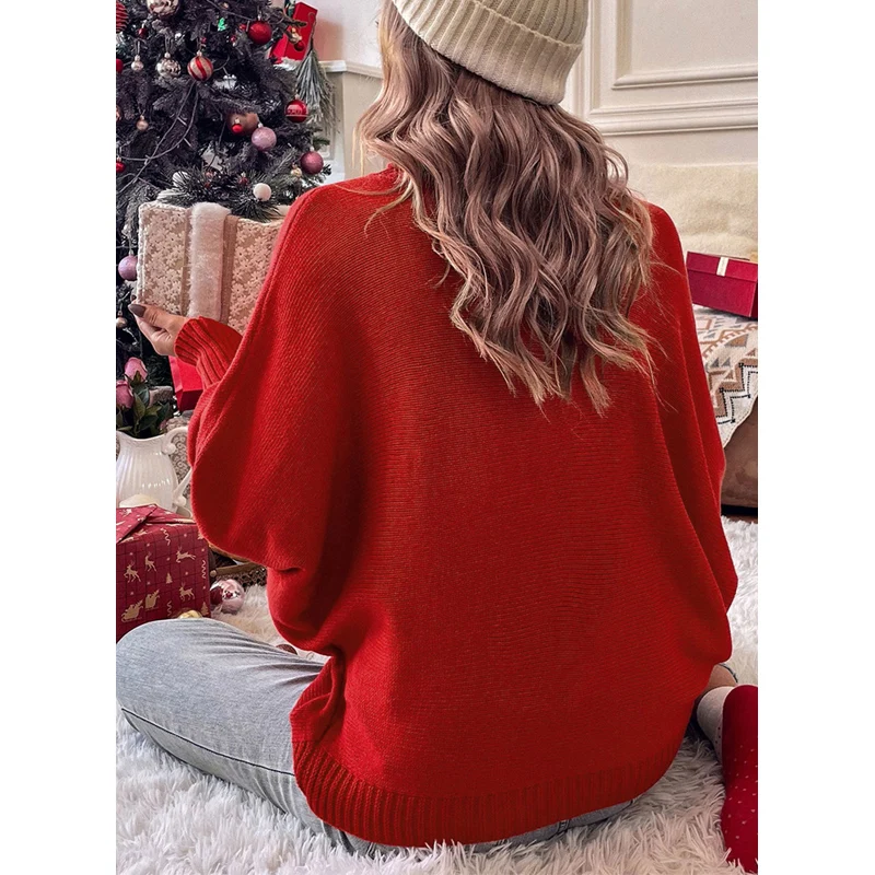 Dear-Lover Custom Logo High Quality Winter Letter Embroidered Turtleneck Pullover Knit Women Christmas Sweaters