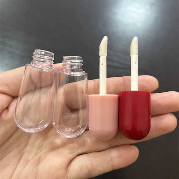 Hot sale pill shaped mini cute lipgloss tubes pink red custom logo empty lip gloss containers clear bottle with brush 4ml