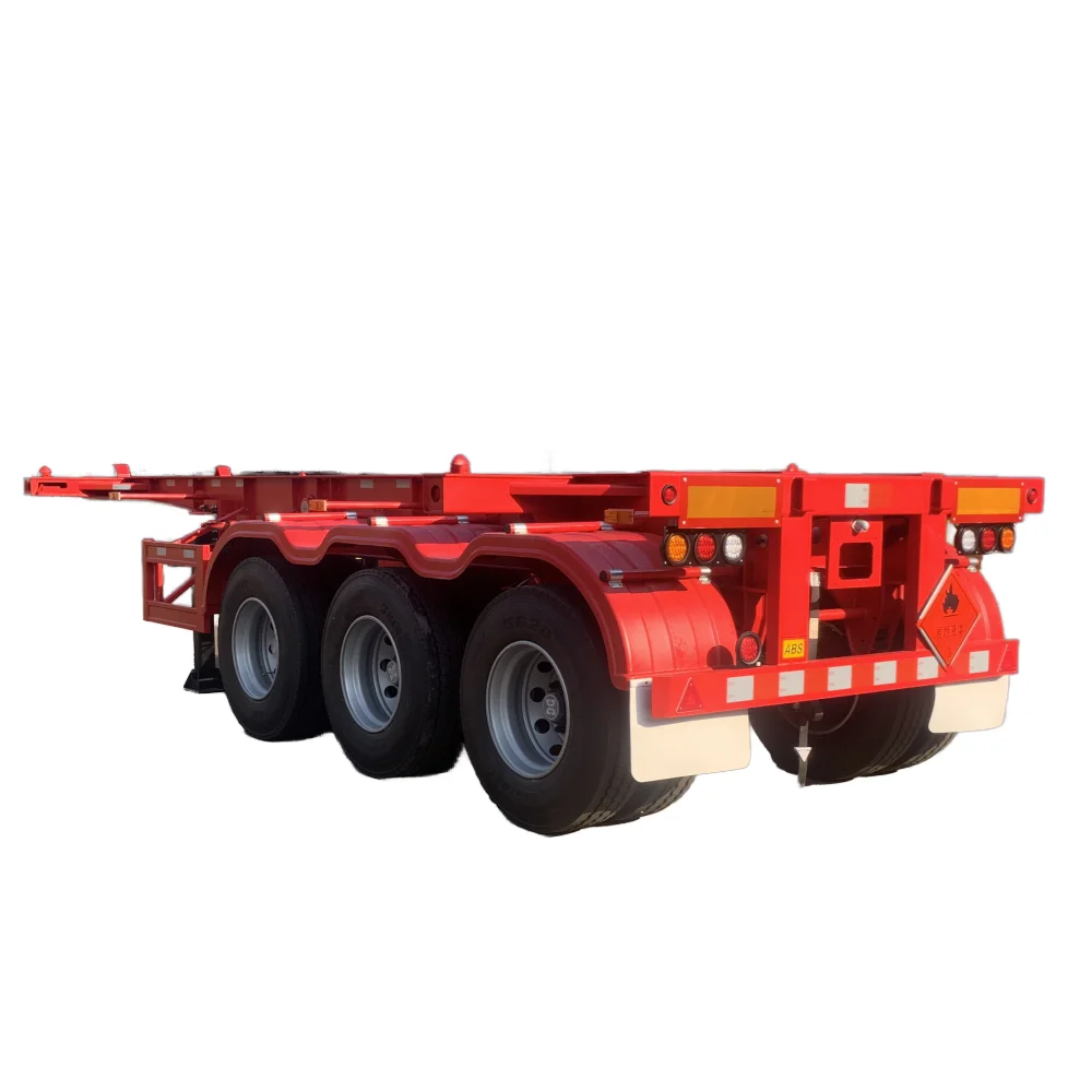 China Manufacture Export Double Interlink Truck Trailer 2 Axles Superlink Tandem Shipping 20FT Container Skeleton Semi Trailer