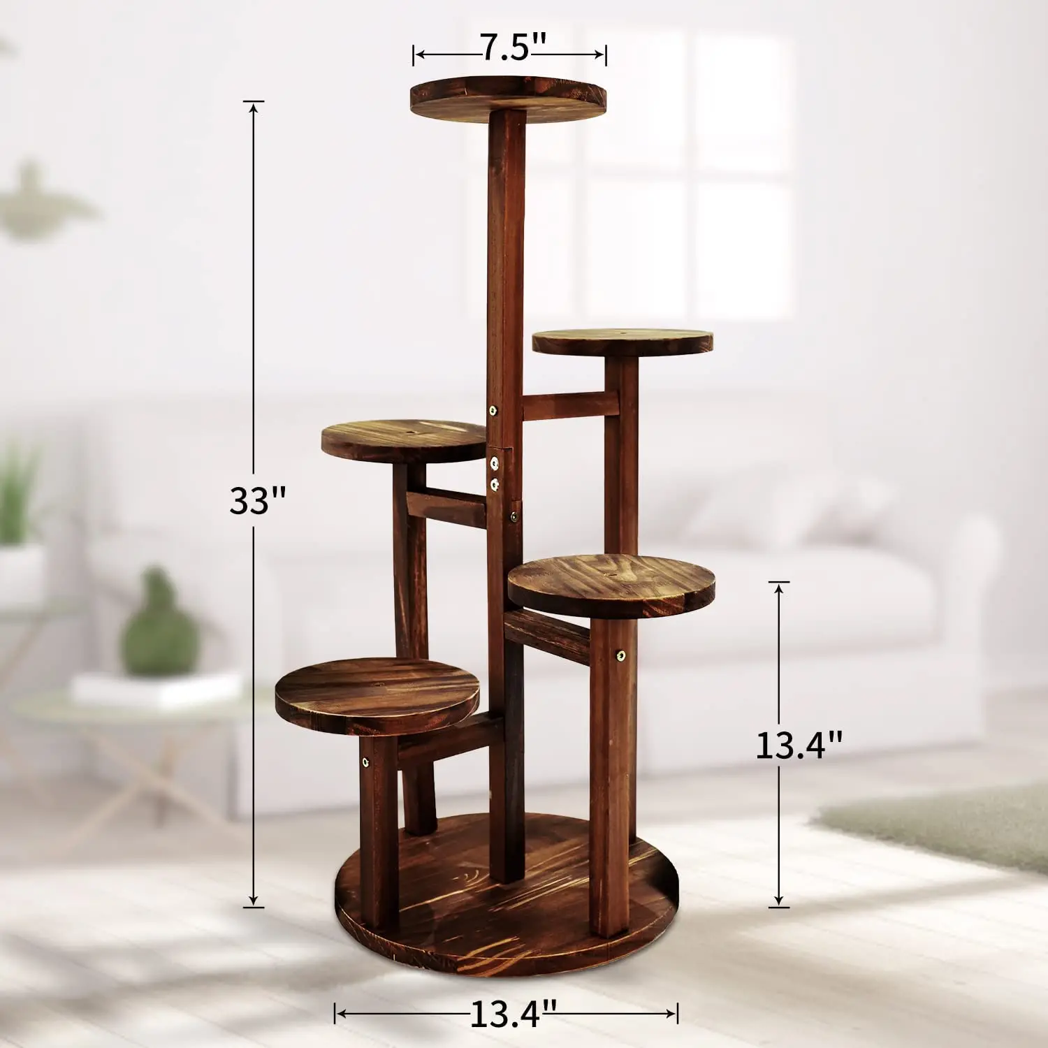 Plant Stand, 5 Tiered Tall Plant Shelf for Indoor Multiple Plants,Wood Corner Plant Holder for Living Room