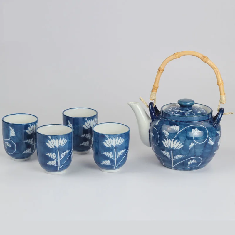 Micron burn one port four cups blue color set Western dining room home living room kettle water cup outdoor teapot