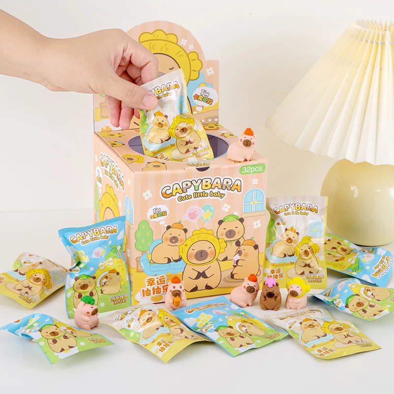 School kids blind box cartoon kawaii cute mini 3D shape capybara eraser
