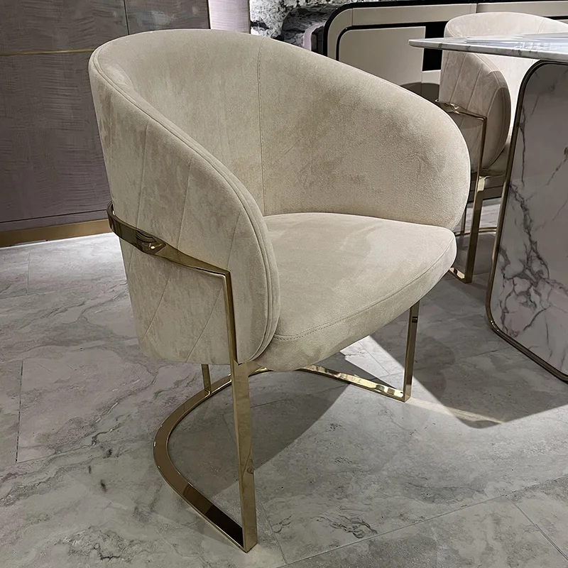 Modern nordic designer armchair dining room side chairs club leather and metal gold stainless steel legs high end dining chair