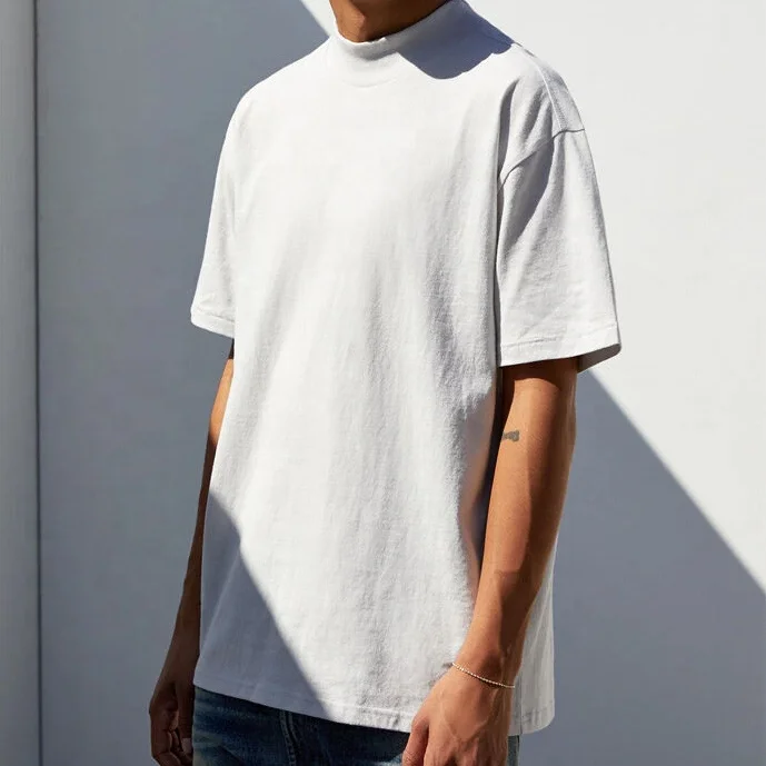 OEM Factory High Quality Basic Roll High Mock Neck Blank T Shirt for Men Crew Neck Short Sleeve Tshirt Custom Printed T Shirts