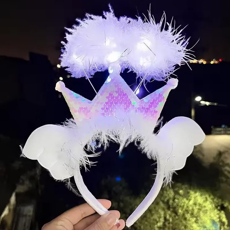 Cute Angel Wings Feather Headband Headdress Fairy Led Light Children Toy Gift Globos Events Wedding Cosplay Concert Supplies