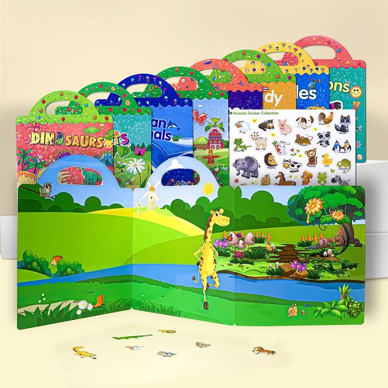 Hot Sale Children Scene Educational Stickers DIY Hand-on Puzzle Sticker Books Reusable Cartoon Animal Learning Cognition Toys