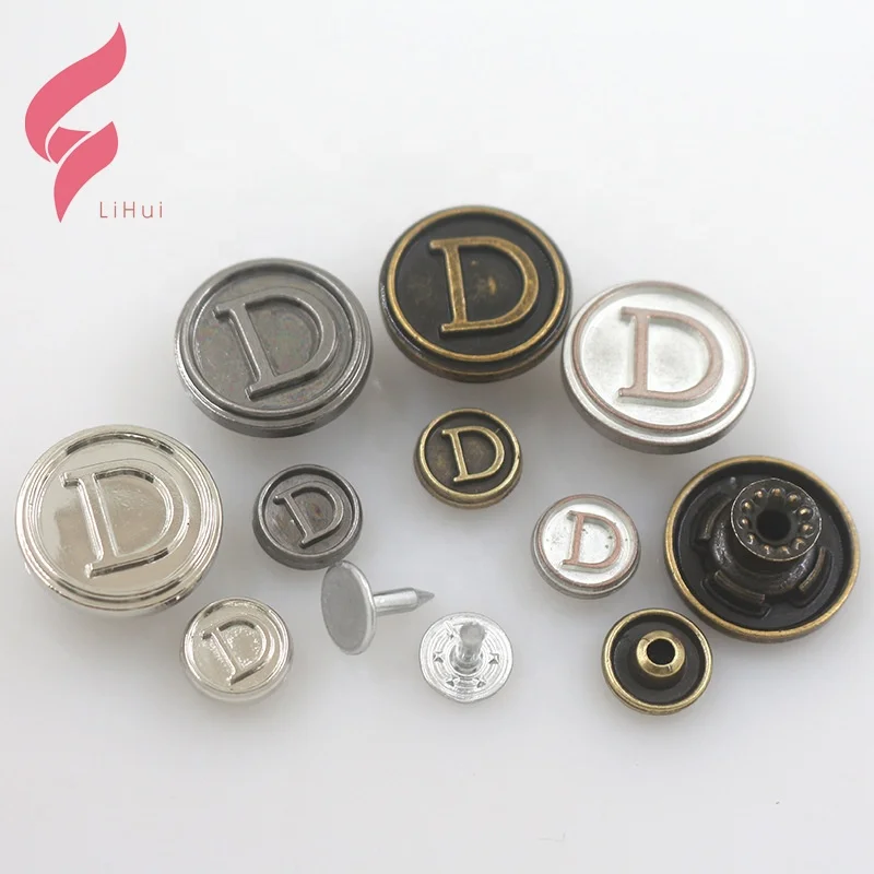 Lihui hardware Clothes Button Jeans Metal brand logo custom clothes metal Button Custom Zinc Alloy Custom