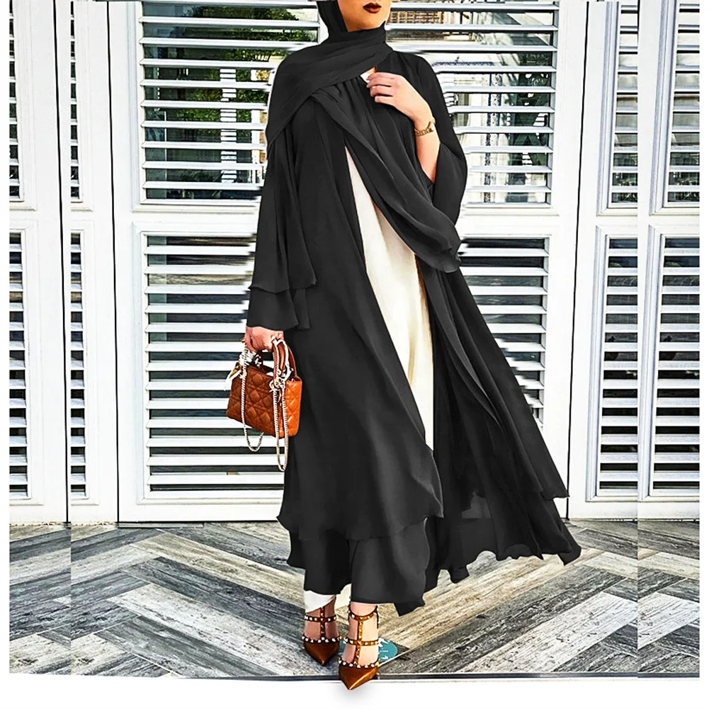 2021 Manufacturer kaftans and kimonos elegant chiffon abaya with belt white black purple open abaya dubai