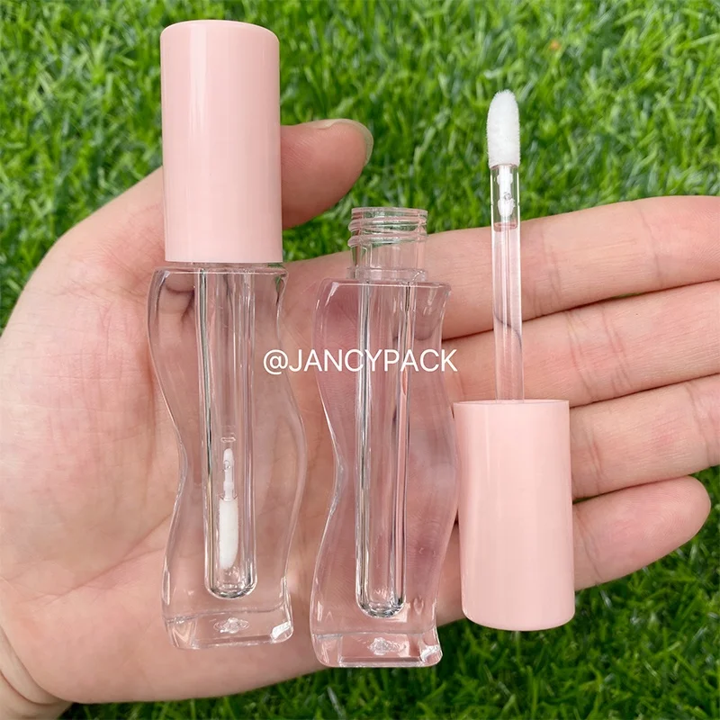Square curved Wave Shape 2.5ML pink Lip Gloss tubes Wholesale Custom Logo Unique Lip Glaze Tube lip oil bottle