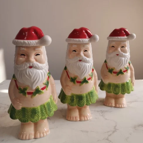 Christmas Santa Claus ceramic candy gift set tiki cocktail glasses mug with hat lid