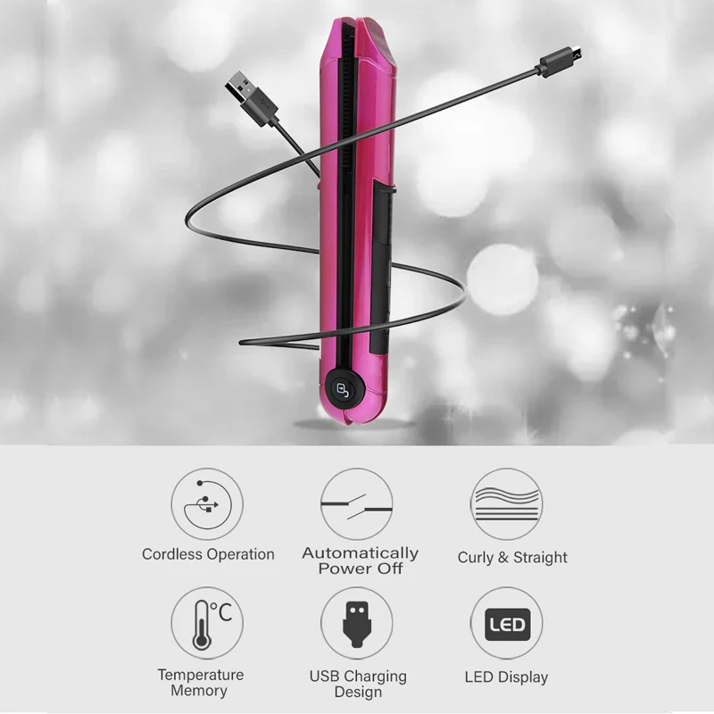 
2020 New Portable USB Rechargeable Ceramic Plain Wireless Flat Iron Private Label Mini Electric Cordless Hair Straightener 