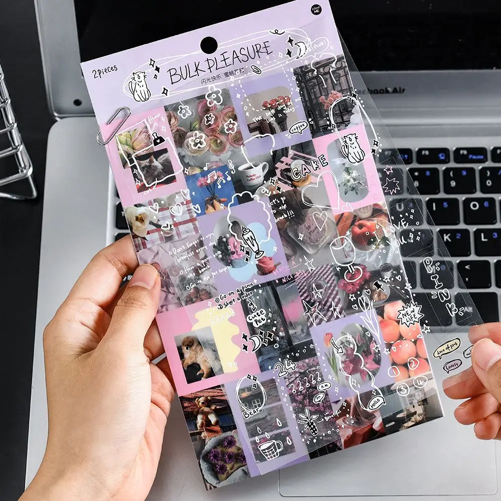 2sheet/set Adhesive Stickers Korean Ins Style Diy Laptop Decorative Dual Material Vinyl Die Cut Journal Paper Stickers Sheets