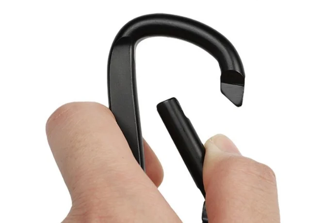 Custom Logo Aluminum Alloy Black Spring Snap Hook D Shape KeyChain Hook Carabiner