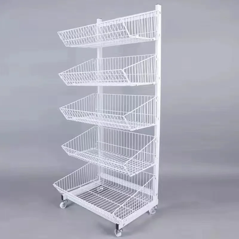 White Heavy Duty 5 Tier Display Baskets for Retail Shop Supermarket