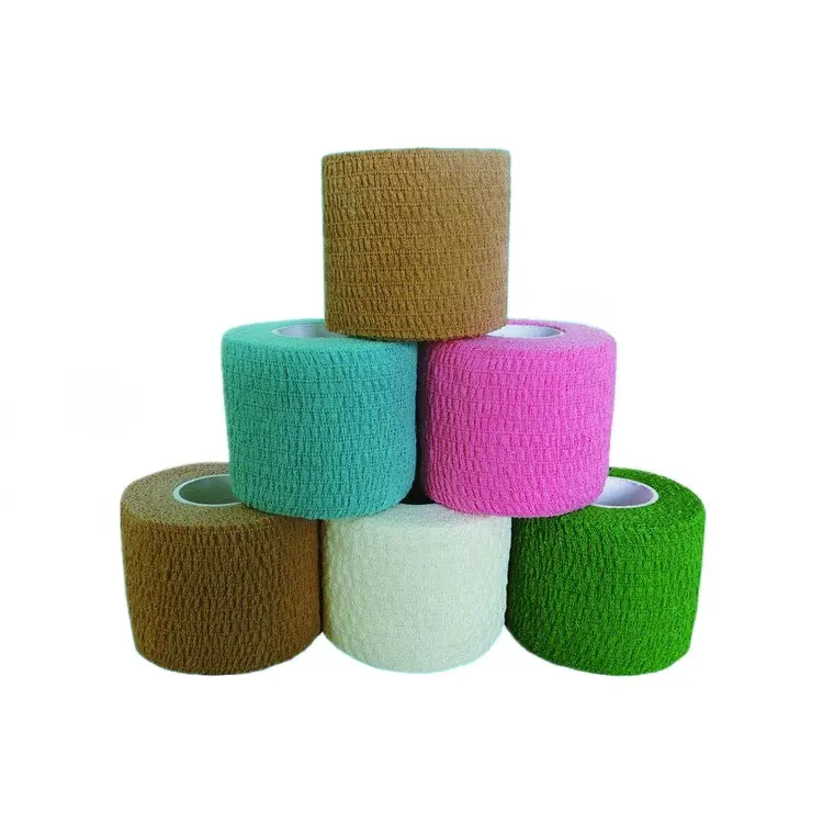 Factory Hot Selling Colorful Cotton Latex Elastic Flexible Self-Adhesive Bandage Cohesive Bandage for Fixing