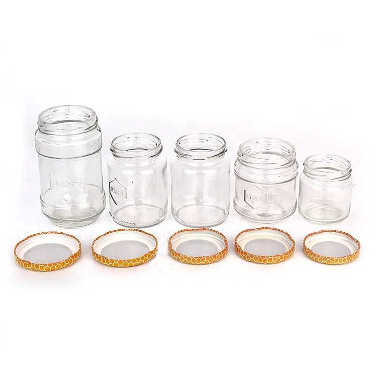 Stocked 100ml 300ml 700ml clear honey jam glass food bottles honey jar with metal lid