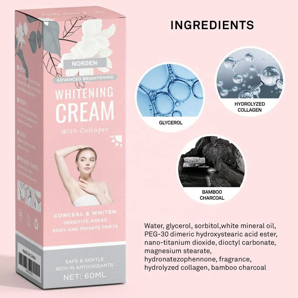 Organic Underarm Whitening Cream Hot Selling Private Label Natural Body Adults PE Tube Female Hydrolyzed Collagen 3 Years 60ml