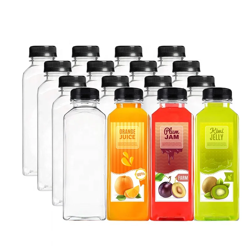 Original PLA RPET Beverage Bottle Full Size 250ml 350ml 500ml 1000ml 1500ml French Square Plastic Juice Bottle