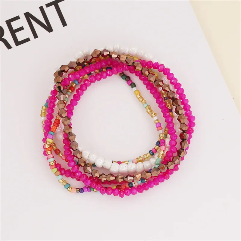Fashion Bohemian Shine Colorful Multi-layer Crystal Resin Beads Chain Bracelet for Women Jewelry
