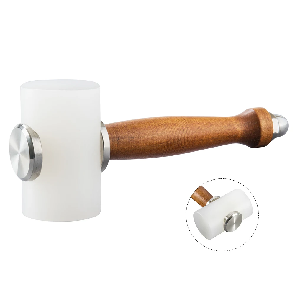 Wood Handle Stainless Steel Craft Tool Nylon T Shape Leather Carving Mallet Hammer
