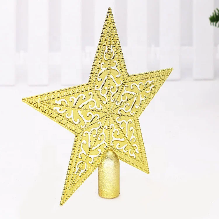 New design 10cm 15cm gold silver plastic hollow star for christmas tree top