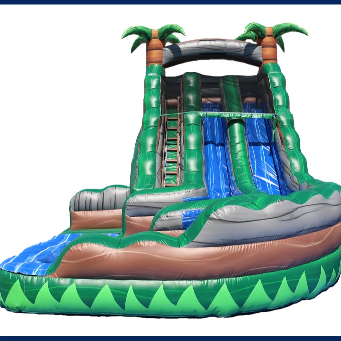 water inflatable  double lane  water  slide jumping bouncy  pool slide with detachable pool for sale
