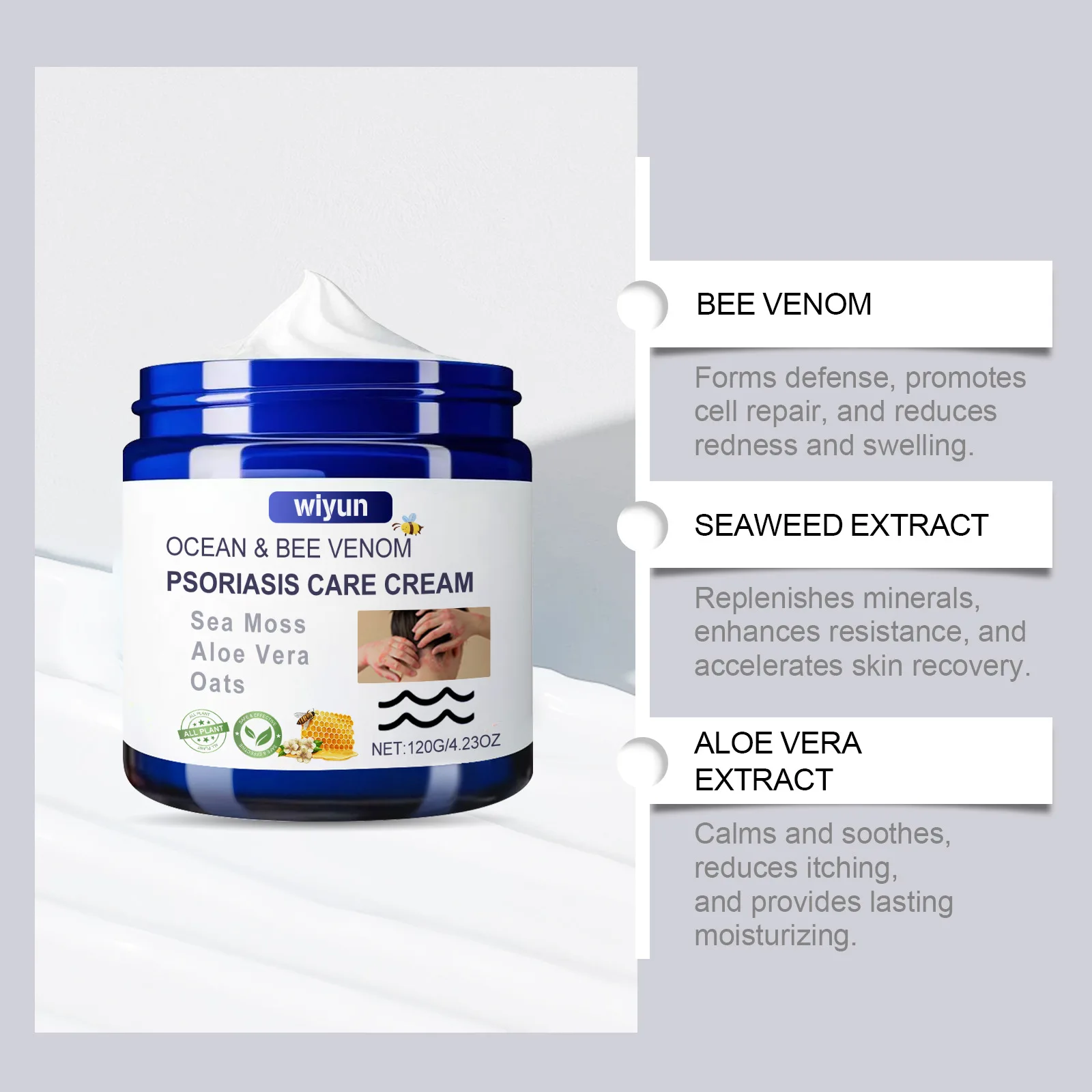 Bee Venom Skin Care Cream restores red and itchy skin moisturizes skin cools and relieves itching