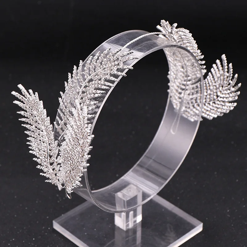 Feather Crown Hair hoop rhinestone Bride Crown headwear Wedding ornament