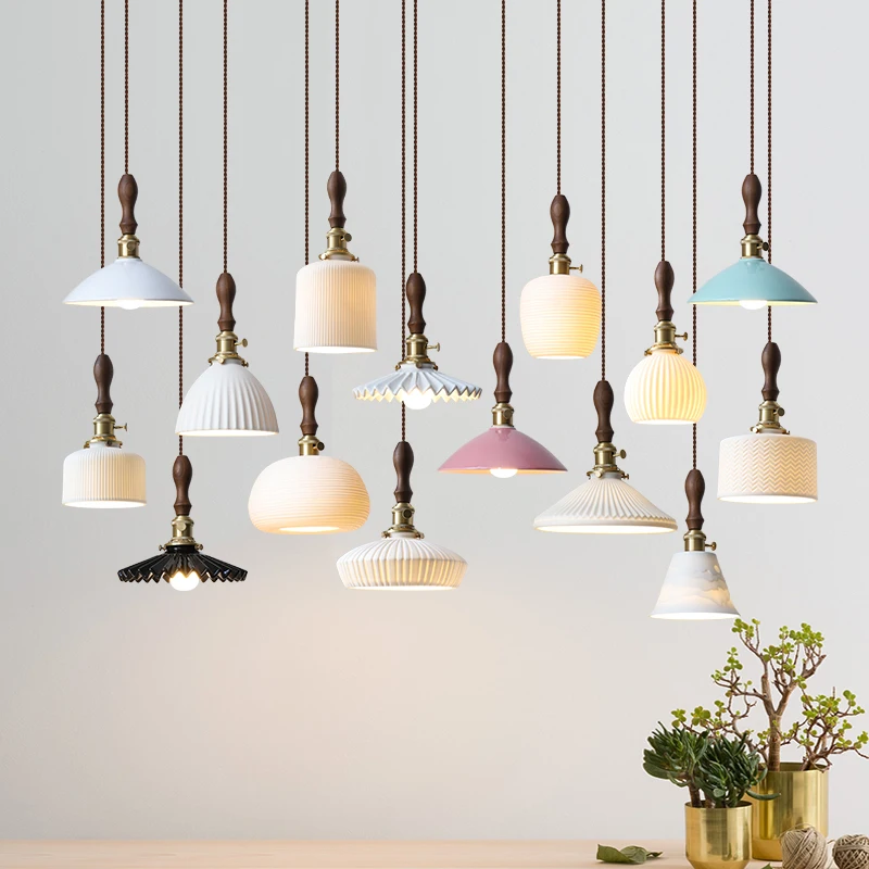 Tpstar Lighting  Ceramic living room restaurant bar pendant E27 wood  minimalist bedside lamp
